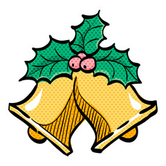 Christmas bell halftone icon hand drawn color vector illustration