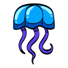 Jellyfish halftone icon hand drawn color vector illustration
