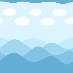 Seamless background pattern of illustration blue wave and white cloud in flat design style