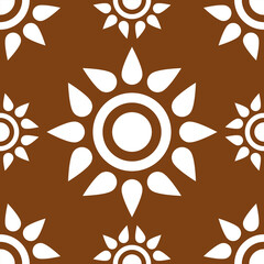 Seamless background pattern illustration of tile in rust color with white sun pattern in flat design style