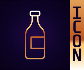 Gold line Bottle of wine icon isolated on black background. Vector