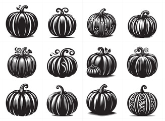 Pumpkin silhouette vector Illustration Set