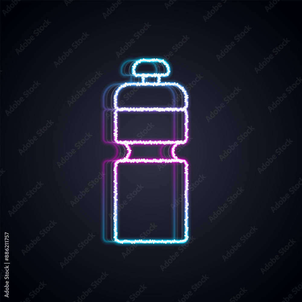 Wall mural Glowing neon line Fitness shaker icon isolated on black background. Sports shaker bottle with lid for water and protein cocktails. Vector