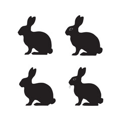 Black Silhouettes of Rabbits Vector illustration isolated on white background