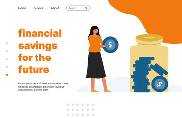 Landing page template finance themed  with orange color.