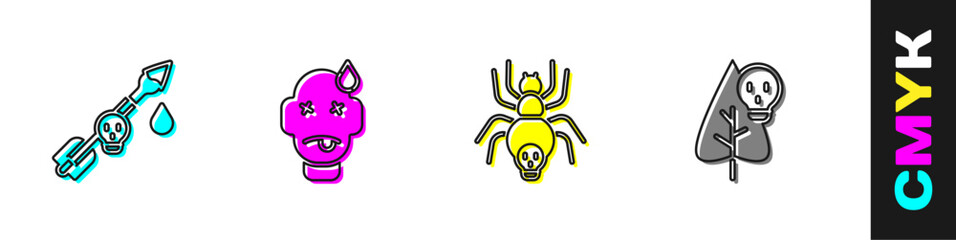 Set Poison on the arrow, Man poisoning, Poisonous spider and flower icon. Vector