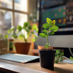 Warm computer side, grew out of a small sapling