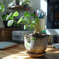 Warm computer side, grew out of a small sapling