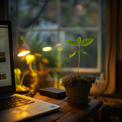 Warm computer side, grew out of a small sapling