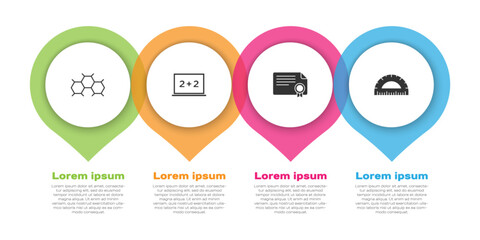 Set Chemical formula, Chalkboard, Certificate template and Protractor. Business infographic template. Vector