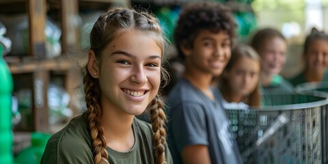 Cheerful Students Learning About Environmental Conservation and Recycling in Classroom