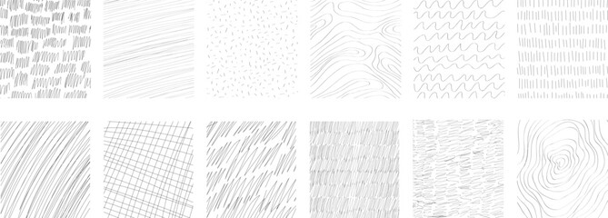 Obraz premium Geometric doodle pencil stripes, hand drawn sletch hatch lines. Quirky ornament minmal thin line. Set grunge texture for social media, posters, prints