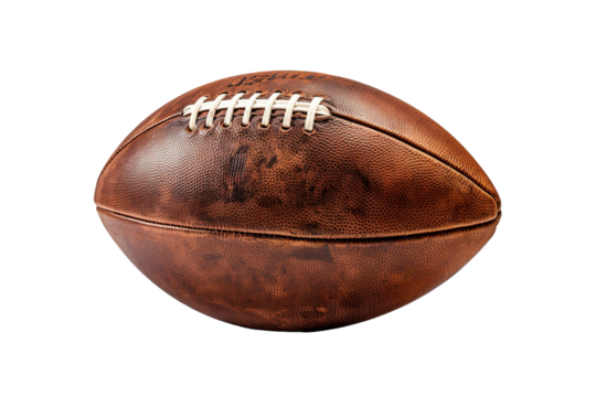 A Weathered Leather American Football, Ready for the Game on a White or Clear Surface PNG Transparent Background.
