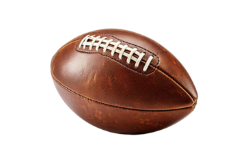 A Worn Leather Football Ready For The Big Game on a White or Clear Surface PNG Transparent Background.
