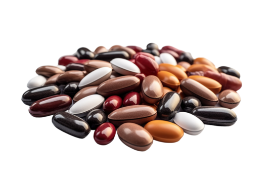 A Colorful Symphony of Dietary Supplements in a White Studio on a White or Clear Surface PNG Transparent Background.