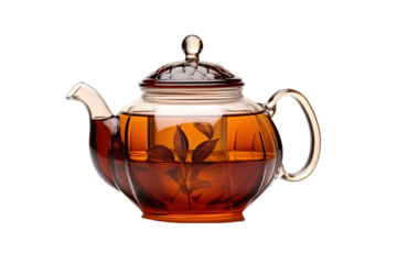 A Clear Glass Teapot Filled With Steaming, Freshly Brewed Tea on a White or Clear Surface PNG Transparent Background.