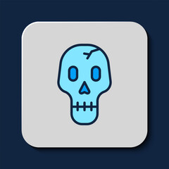 Filled outline Skull icon isolated on blue background. Happy Halloween party. Vector