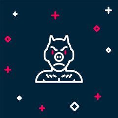 Line Krampus, heck icon isolated on blue background. Horned devil. Traditional Christmas devil. Happy Halloween party. Colorful outline concept. Vector