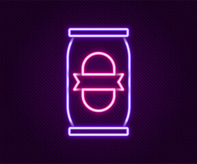 Glowing neon line Beer can icon isolated on black background. Colorful outline concept. Vector