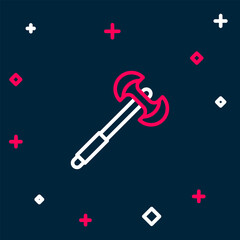 Line Medieval poleaxe icon isolated on blue background. Colorful outline concept. Vector