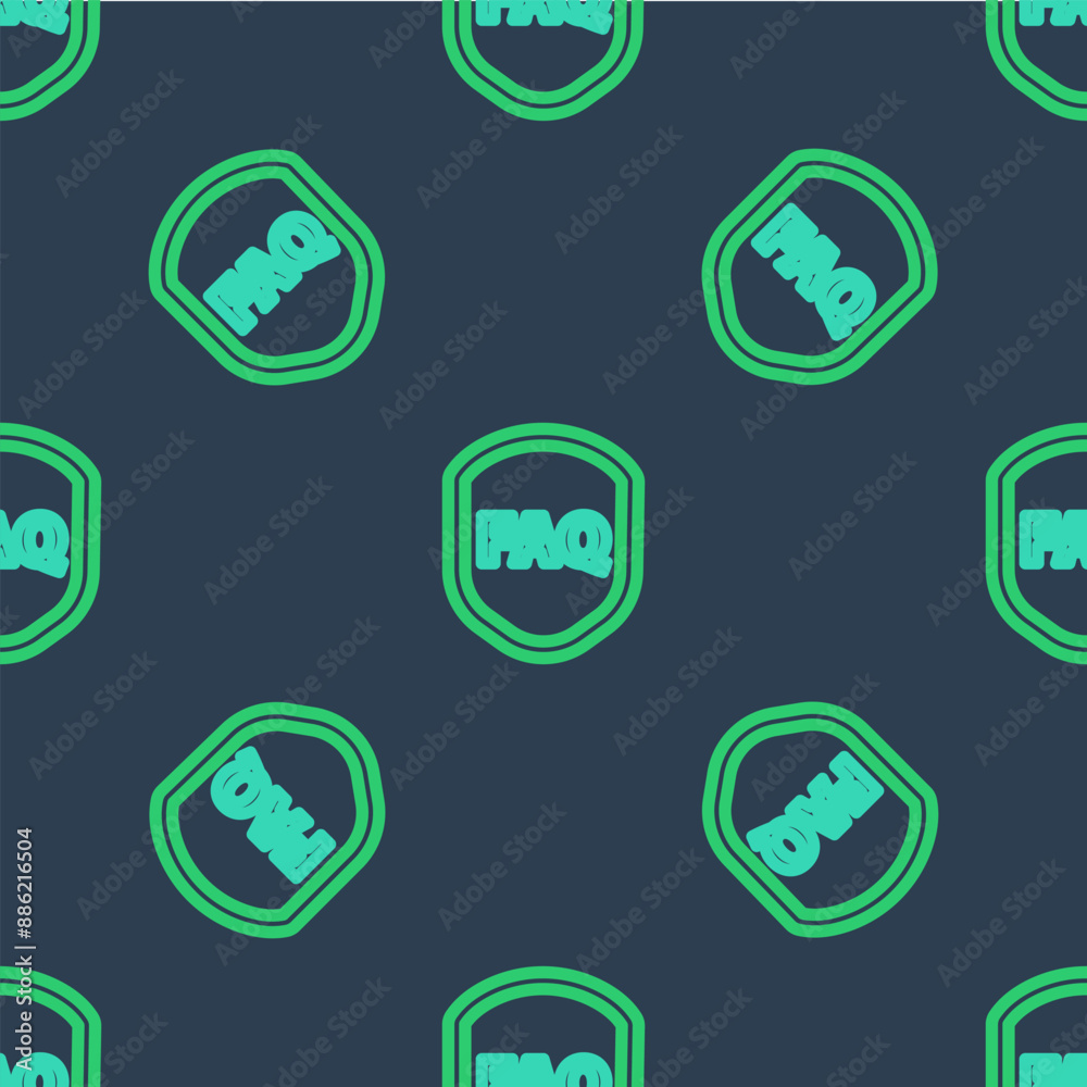 Poster line shield with text faq information icon isolated seamless pattern on blue background. guard sign.