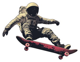 PNG CMYK Screen printing astronaut skateboard skateboarding snowboarding.