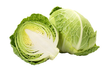 Fototapeta premium A Freshly Cut Savoy Cabbage Ready For Cooking on a White or Clear Surface PNG Transparent Background.