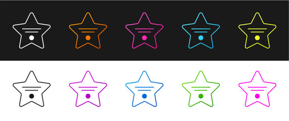 Set Walk of fame star on celebrity boulevard icon isolated on black and white background. Hollywood, famous sidewalk, boulevard actor. Vector