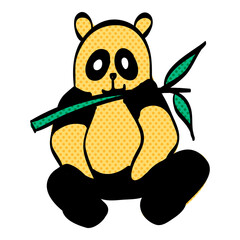 Panda halftone icon hand drawn color vector illustration