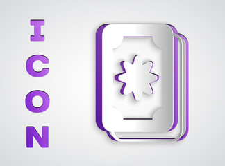 Paper cut Tarot cards icon isolated on grey background. Magic occult set of tarot cards. Paper art style. Vector