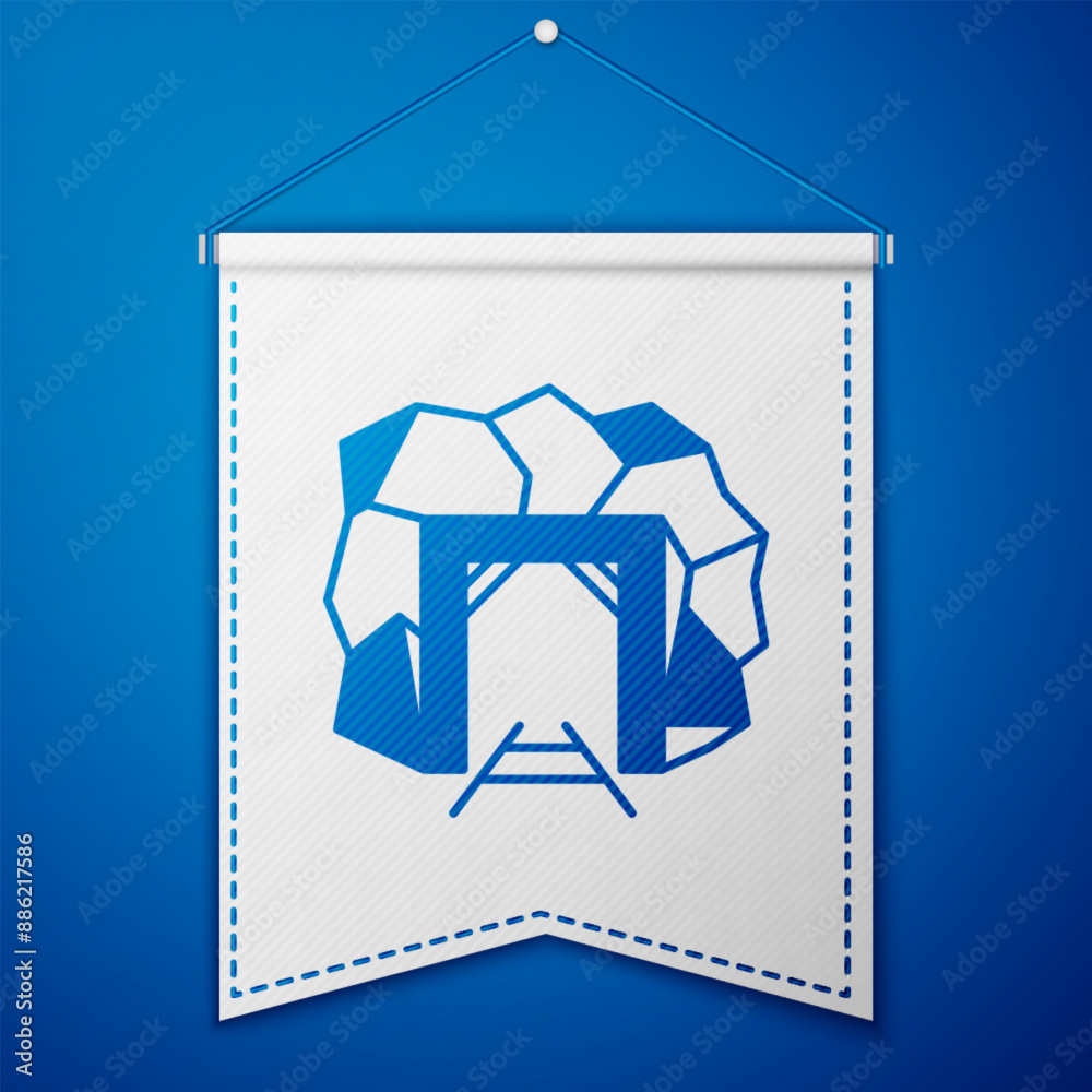 Wall mural blue mine entrance icon isolated on blue background. white pennant template. vector