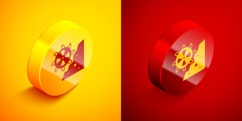 Isometric Bucket wheel excavator icon isolated on orange and red background. Circle button. Vector