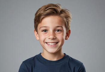 Portrait view of a regular happy smiling Belgium boy, ultra realistic, candid, social media, avatar image, plain solid background