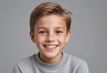Portrait view of a regular happy smiling Belgium boy, ultra realistic, candid, social media, avatar image, plain solid background