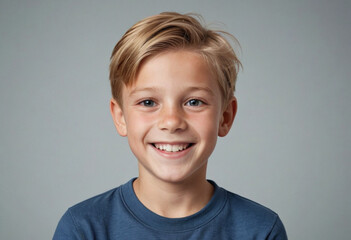 Portrait view of a regular happy smiling Denmark boy, ultra realistic, candid, social media, avatar image, plain solid background