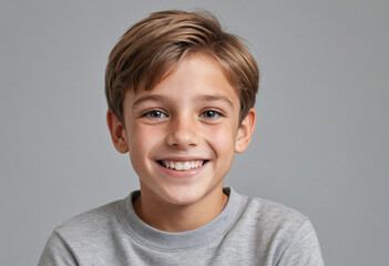 Portrait view of a regular happy smiling France boy, ultra realistic, candid, social media, avatar image, plain solid background