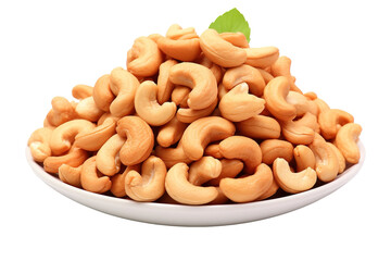 A Heap Of Golden Cashews Ready For Snacking on a White or Clear Surface PNG Transparent Background.