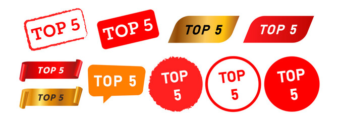 top 5 stamp speech bubble and ribbon label sticker sign for ranking placement rating number five