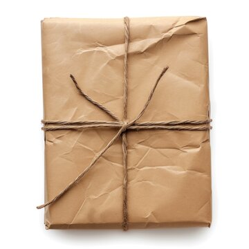 Brown paper package tied with string