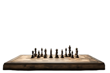 Awaiting the First Move: A Chessboard Ready for Battle on a White or Clear Surface PNG Transparent Background.
