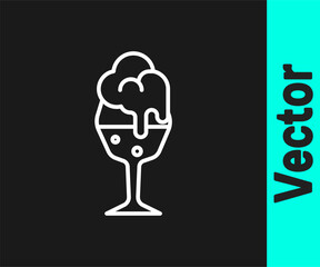 White line Glass of beer icon isolated on black background. Vector
