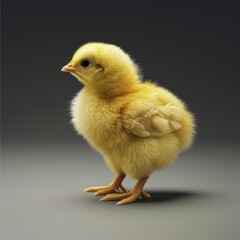 Fototapeta premium Fluffy yellow chick on dark background