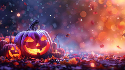 Halloween pumpkins glowing lights festive autumn