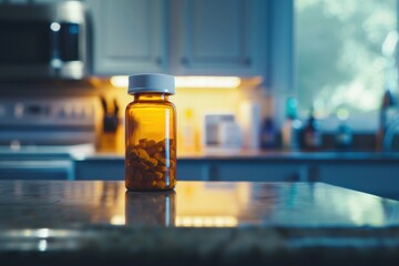 Prescription medicine bottle left on kitchen counter
