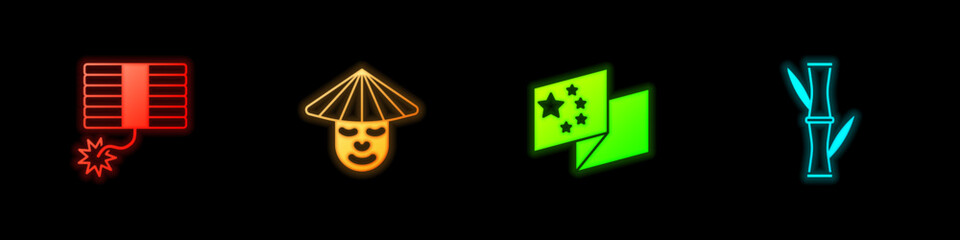 Set Firework, Chinese man, China flag and Bamboo icon. Vector