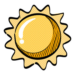 Weather forecast sunny halftone icon hand drawn color vector illustration