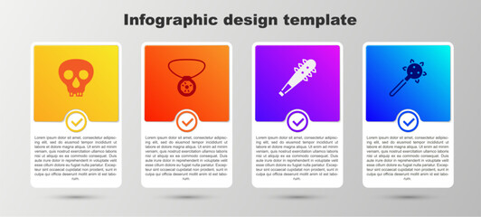 Set Skull, Necklace with gem, Mace spikes and . Business infographic template. Vector