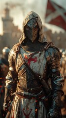 Fototapeta premium Templar Knight Preparing for Battle