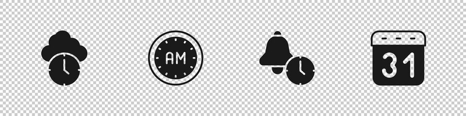 Set Clock, Morning time, Alarm clock and Calendar icon. Vector