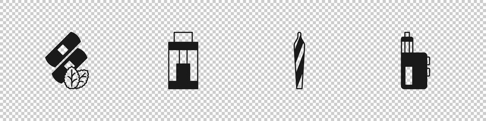 Set Medical nicotine patches, Vape mod device, Marijuana joint, spliff and icon. Vector